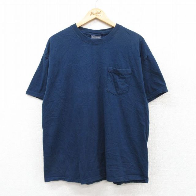 【20%OFF】XL★古着 ベーシックエディションズ 半袖 ビンテージ Tシャツ メンズ 90年代 90s 無地 胸ポケット付き コットン クルーネック 紺 ネイビー 【spe】 25aug02 中古