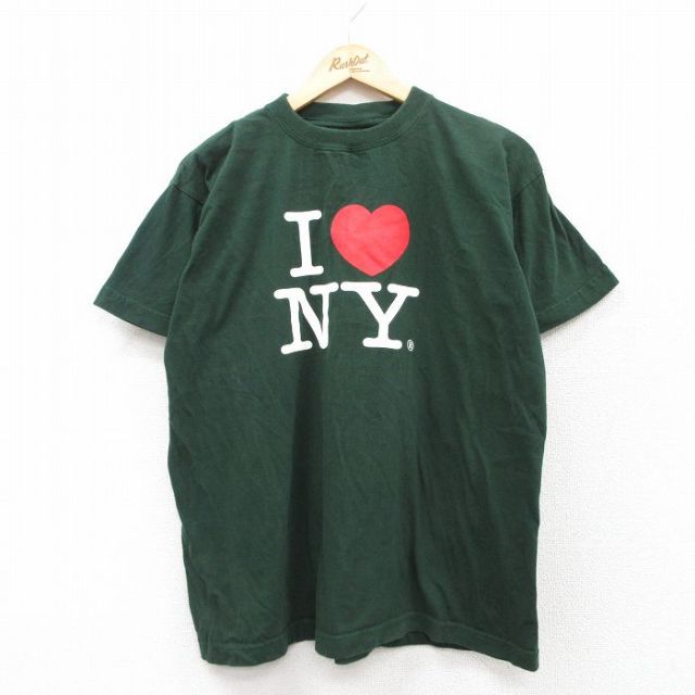L★古着 半袖 ビンテージ Tシャツ メンズ 00年代 00s アイラブ ニューヨーク コットン クルーネック 緑 グリーン 25aug02 中古