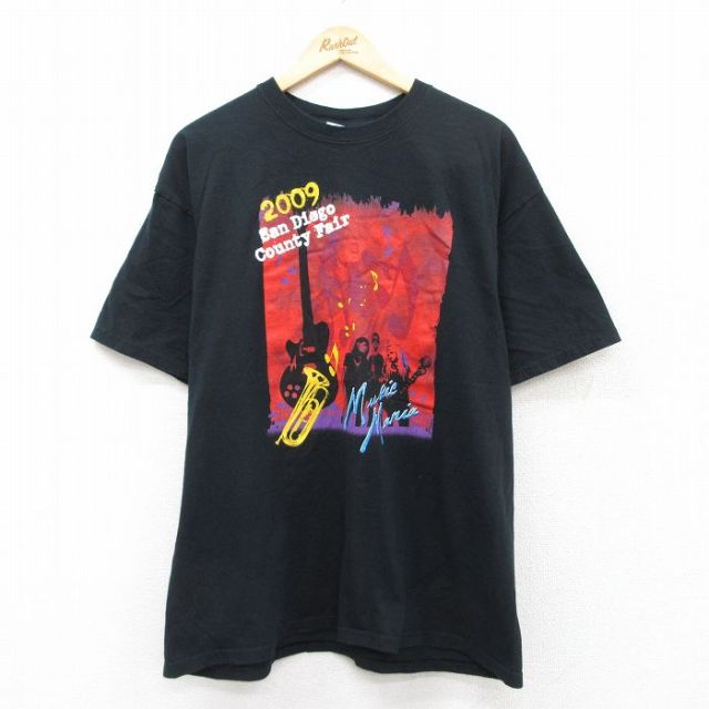 XL★古着 半袖 ビンテージ Tシャツ メンズ 00年代 00s ギター トランペット ミュージック コットン クルーネック 黒 ブラック 25aug02 中古