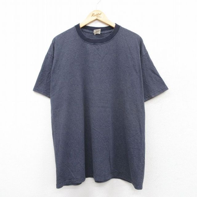 【50%OFF】XL★古着 半袖 ビンテージ Tシャツ メンズ 00年代 00s 無地 大きいサイズ クルーネック 紺他 ネイビー ボーダー 25aug02 中古