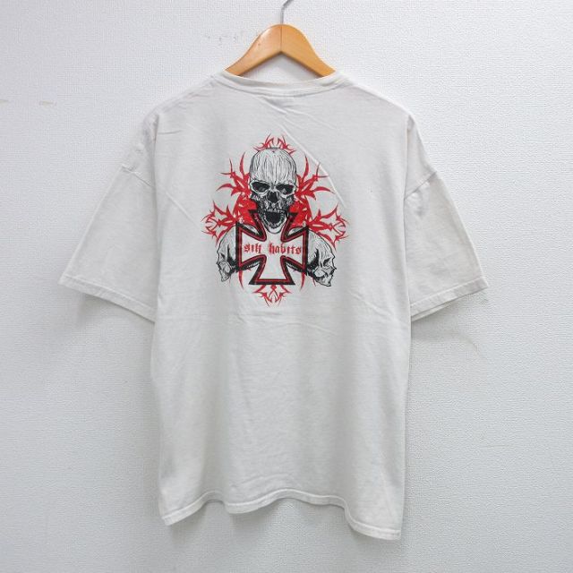 【50%OFF】XL★古着 半袖 ビンテージ Tシャツ メンズ 00年代 00s スカル sik habits 大きいサイズ コットン クルーネック 白 ホワイト 25aug02 中古