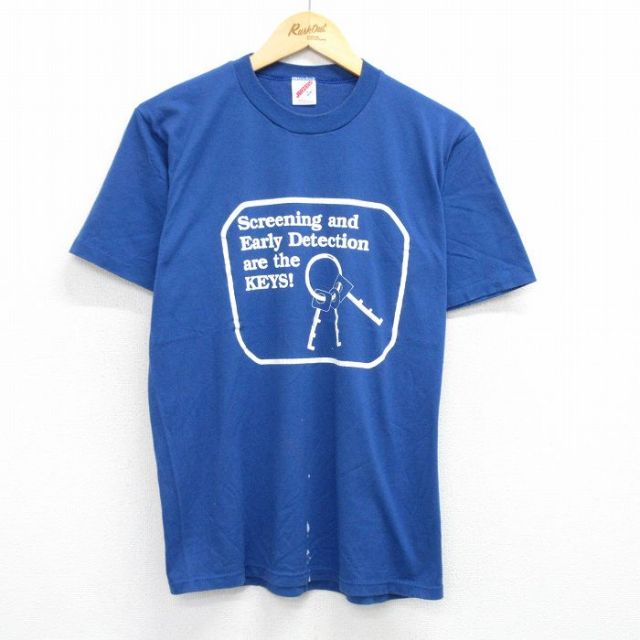 L★古着 ジャージーズ 半袖 ビンテージ Tシャツ メンズ 80年代 80s カギ クルーネック USA製 青 ブルー 25aug02 中古