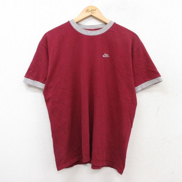 【50%OFF】ナイキ 00s 半袖Tシャツ ワンポイントロゴ バーガンディ L | 古着