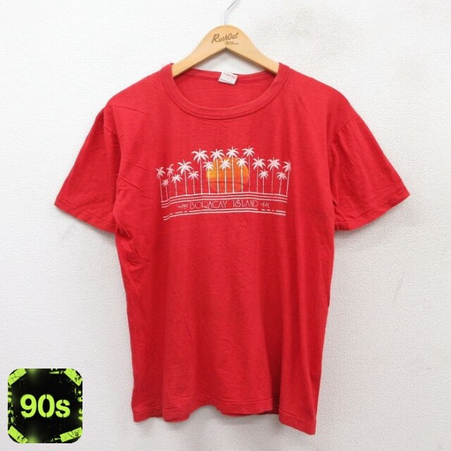 90s 半袖Tシャツ BORACAY ISLANDヤシの木 レッド L | 古着