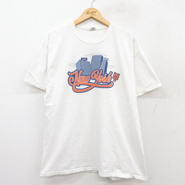 【50%OFF】XL★古着 フルーツオブザルーム 半袖 Tシャツ メンズ MLB ニューヨークメッツ PREMIO コットン クルーネック 白 ホワイト メジャーリーグ ベースボール 野球 25aug04 中古