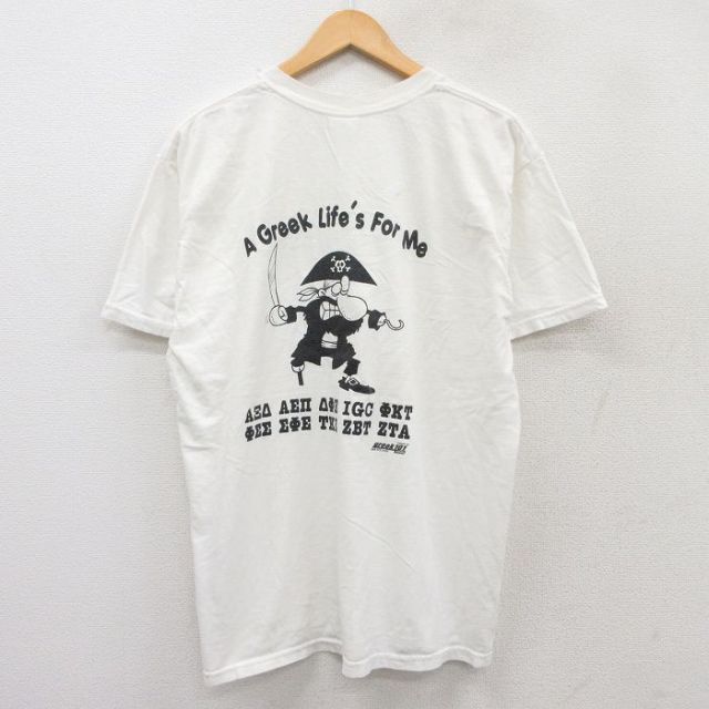 【50%OFF】L★古着 半袖 ビンテージ Tシャツ メンズ 00年代 00s GREEK WEEK コットン クルーネック 白 ホワイト 25aug04 中古