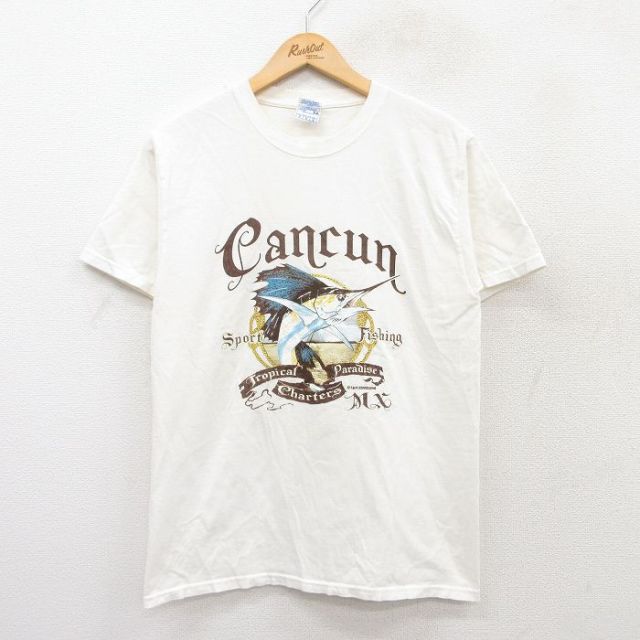 M★古着 半袖 ビンテージ Tシャツ メンズ 00年代 00s カンクン カジキ コットン クルーネック 白 ホワイト 25aug04 中古