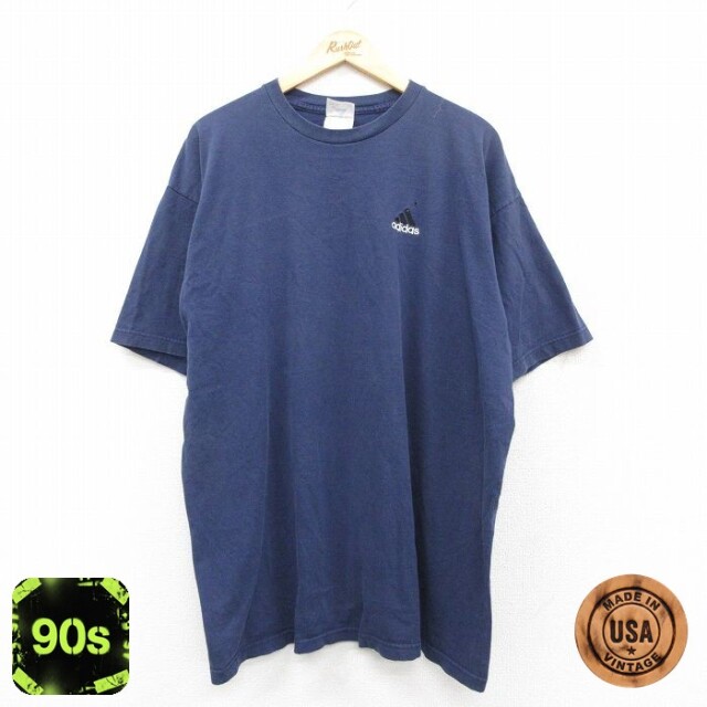 【50%OFF】アディダス 90s 半袖Tシャツ ワンポイントロゴ ネイビー XL | 古着
