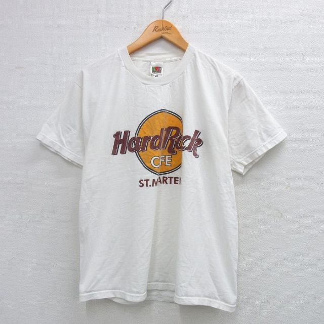 L★古着 フルーツオブザルーム 半袖 ビンテージ Tシャツ メンズ ハードロックカフェ コットン クルーネック 白 ホワイト 25aug04 中古