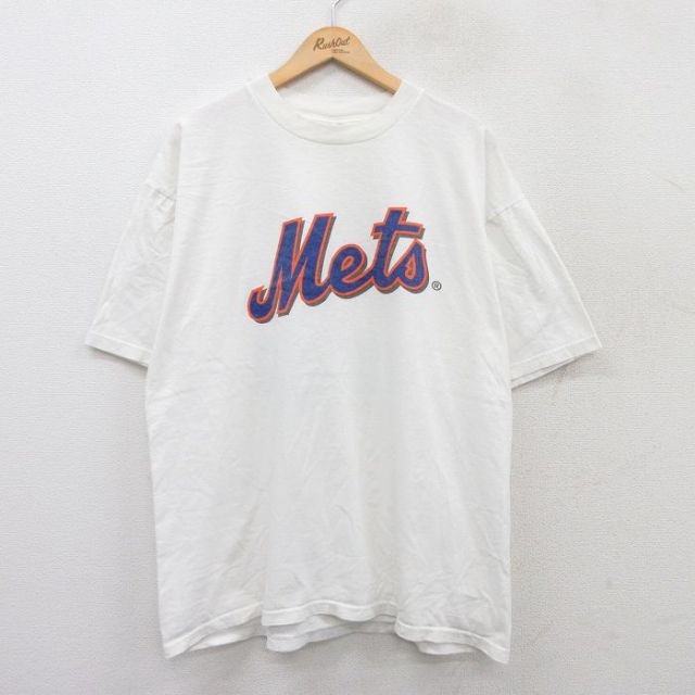 XL★古着 半袖 ビンテージ Tシャツ メンズ 00年代 00s MLB ニューヨークメッツ HIP 大きいサイズ コットン クルーネック 白 ホワイト メジャーリーグ ベースボール 野球 25aug04 中古