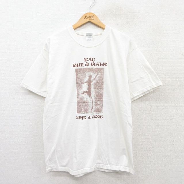 L★古着 半袖 ビンテージ Tシャツ メンズ 00年代 00s KAC RUN WALK コットン クルーネック 白 ホワイト 25aug04 中古