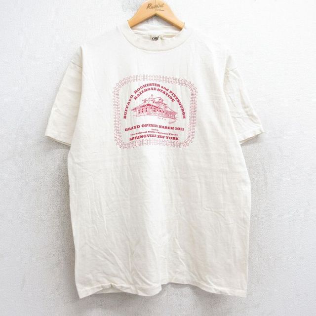 XL★古着 オニータ ONEITA 半袖 ビンテージ Tシャツ メンズ 90年代 90s バッファロー ロチェスター コットン クルーネック USA製 生成り 25aug05 中古