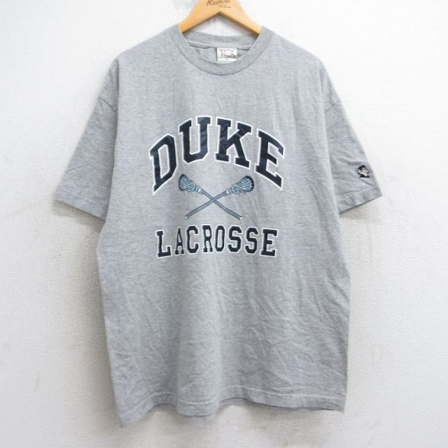 【20%OFF】XL★古着 半袖 ビンテージ Tシャツ メンズ 90年代 90s デューク ラクロス 大きいサイズ クルーネック グレー 霜降り 25aug05 中古