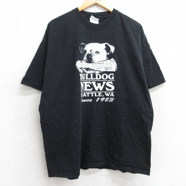 XL★古着 半袖 ビンテージ Tシャツ メンズ 00年代 00s ブルドッグ 犬 大きいサイズ コットン クルーネック 黒 ブラック 25aug05 中古