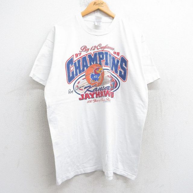 フルーツオブザルーム 90s 半袖Tシャツ カンザスジェイホークスバスケットボール ホワイト XL | 古着