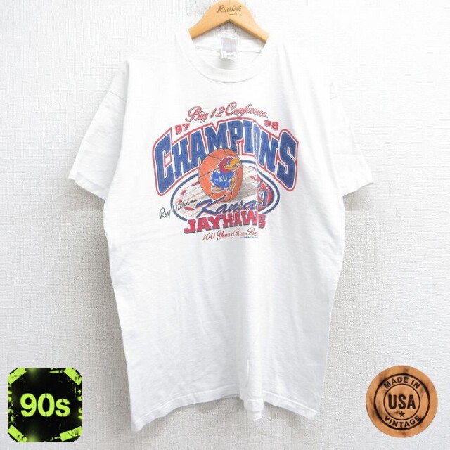 フルーツオブザルーム 90s 半袖Tシャツ カンザスジェイホークスバスケットボール ホワイト XL | 古着