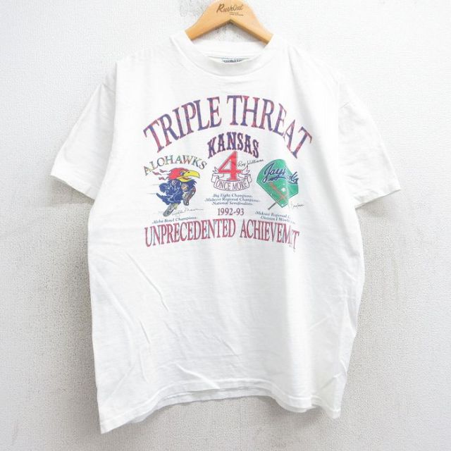 オニータ 90s 半袖Tシャツ カンザスジェイホークスALOHAWKSプリント ホワイト L | 古着