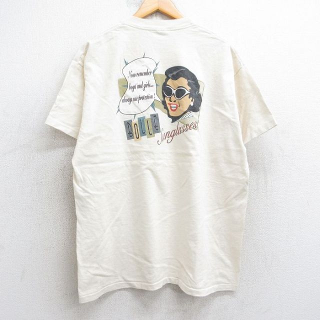 XL★古着 半袖 ビンテージ Tシャツ メンズ 90年代 90s BOLLE 女性 大きいサイズ コットン クルーネック USA製 生成り 【spe】 25aug05 中古