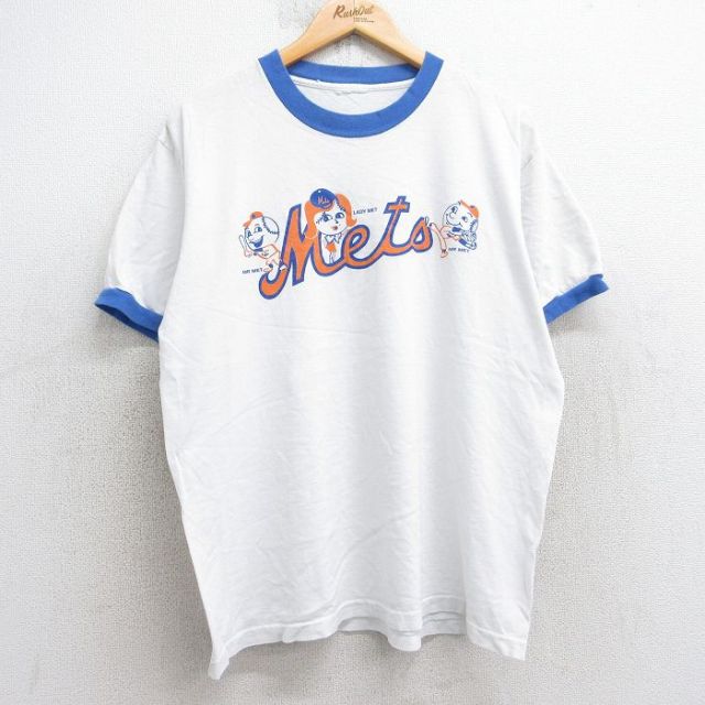 XL★古着 半袖 ビンテージ Tシャツ メンズ 90年代 90s MLB ニューヨークメッツ クルーネック 白 ホワイト メジャーリーグ ベースボール 野球 25aug05 中古