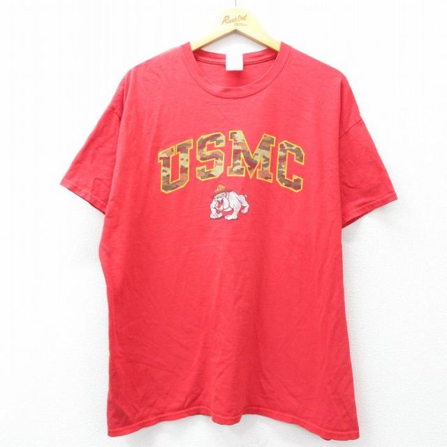 XL★古着 半袖 ビンテージ Tシャツ メンズ 00年代 00s ミリタリー USMC 大きいサイズ コットン クルーネック 赤 レッド 25aug06 中古