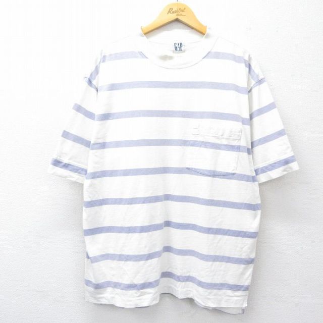 【50%OFF】XL★古着 ギャップ GAP 半袖 ビンテージ Tシャツ メンズ 90年代 90s 大きいサイズ クルーネック 白 ホワイト ボーダー 【spe】 25aug06 中古