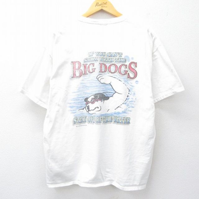XL★古着 ビッグドッグス BIGDOGS 半袖 ビンテージ Tシャツ メンズ 00年代 00s 水泳 大きいサイズ コットン クルーネック 白 ホワイト 25aug06 中古