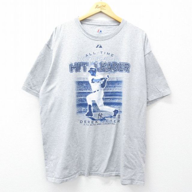 XL★古着 マジェスティック 半袖 ビンテージ Tシャツ メンズ 00年代 00s MLB ニューヨークヤンキース デレクジーター 大きいサイズ クルーネック グレー 霜降り メジャーリーグ ベースボール 野球 25aug06 中古