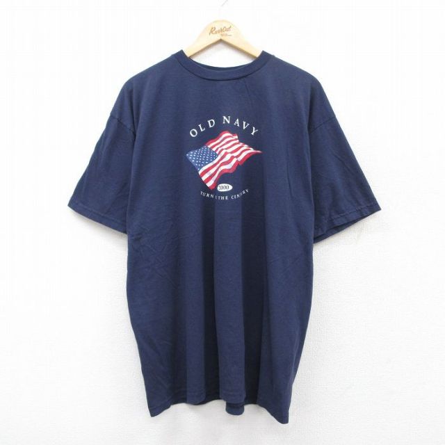 XL★古着 オールドネイビー OLD NAVY 半袖 ビンテージ Tシャツ メンズ 00年代 00s 星条旗 大きいサイズ コットン クルーネック 紺 ネイビー 25aug07 中古