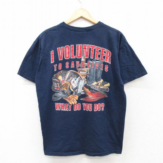 00s 半袖Tシャツ FIRE VOLUNTEERプリント ネイビー L | 古着