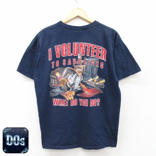 00s 半袖Tシャツ FIRE VOLUNTEERプリント ネイビー L | 古着