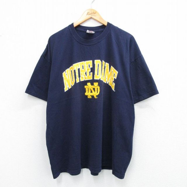 ラッセル 00s 半袖Tシャツ ノートルダム ネイビー XL | 古着