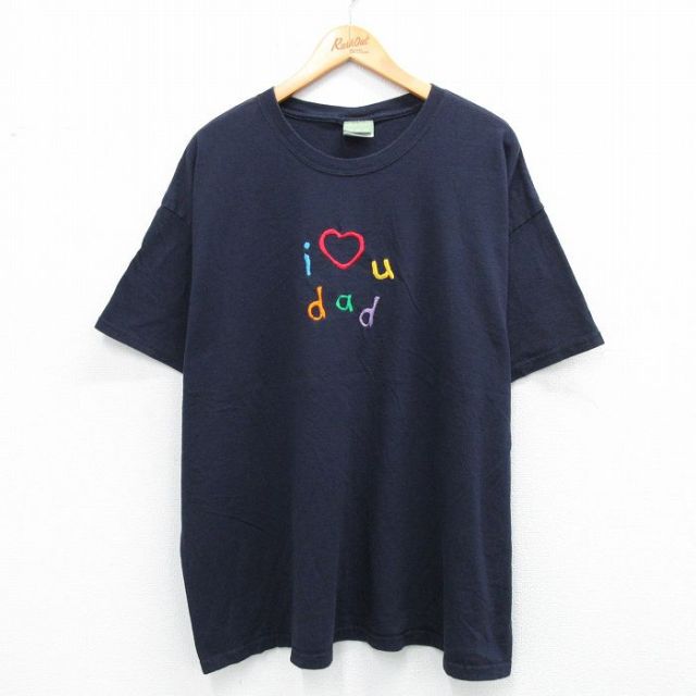 00s 半袖Tシャツ dad刺繍 ネイビー XL | 古着