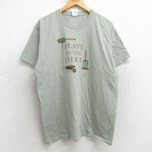 【50%OFF】L★古着 半袖 ビンテージ Tシャツ メンズ 00年代 00s スコップ フォーク コットン クルーネック ベージュ カーキ 25aug07 中古