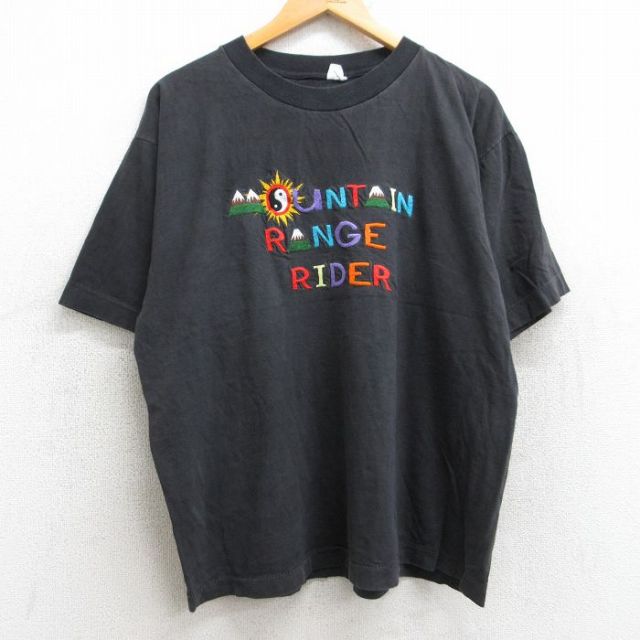 XL★古着 半袖 ビンテージ Tシャツ メンズ 90年代 90s マウンテン 陰陽 刺繍 コットン クルーネック 黒 ブラック 【spe】 25aug07 中古