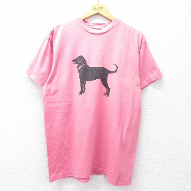 【50%OFF】XL★古着 The Black Dog 半袖 ビンテージ Tシャツ メンズ 00年代 00s 犬 コットン クルーネック USA製 ピンク 25aug08 中古