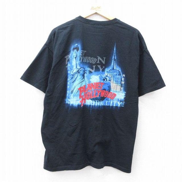 XL★古着 半袖 ビンテージ Tシャツ メンズ 00年代 00s プラネットハリウッド ニューヨーク 自由の女神 大きいサイズ コットン クルーネック 黒 ブラック 25aug08 中古