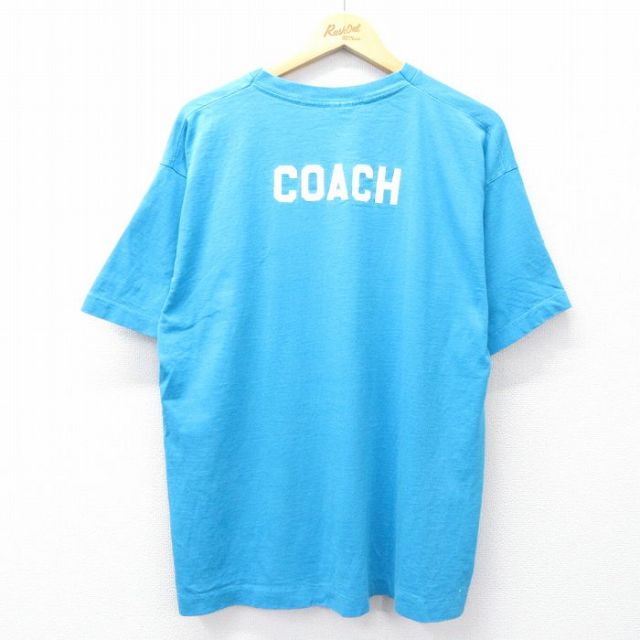XL★古着 フルーツオブザルーム 半袖 ビンテージ Tシャツ メンズ 90年代 90s COACH コットン クルーネック USA製 水色 25aug08 中古