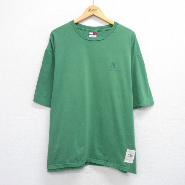 【50%OFF】トミーヒルフィガー 90s 半袖Tシャツ ワンポイントロゴ グリーン XL | 古着