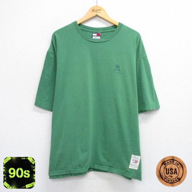 トミーヒルフィガー 90s 半袖Tシャツ ワンポイントロゴ グリーン XL | 古着