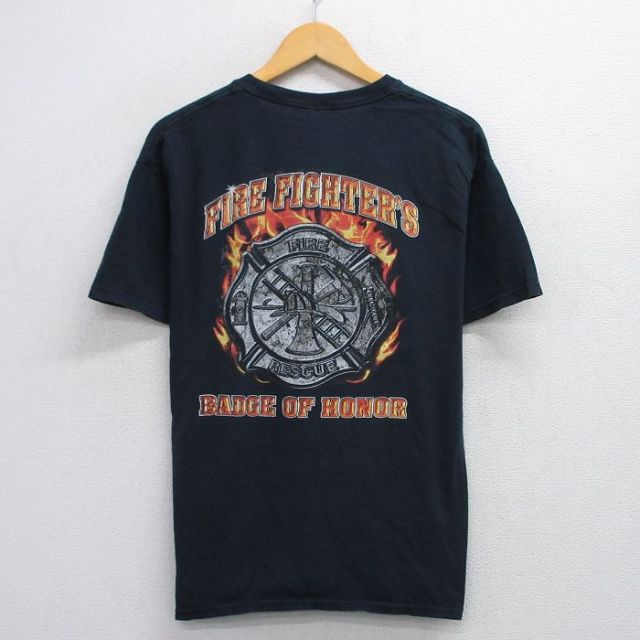 00s 半袖Tシャツ 消防署 ブラック L | 古着