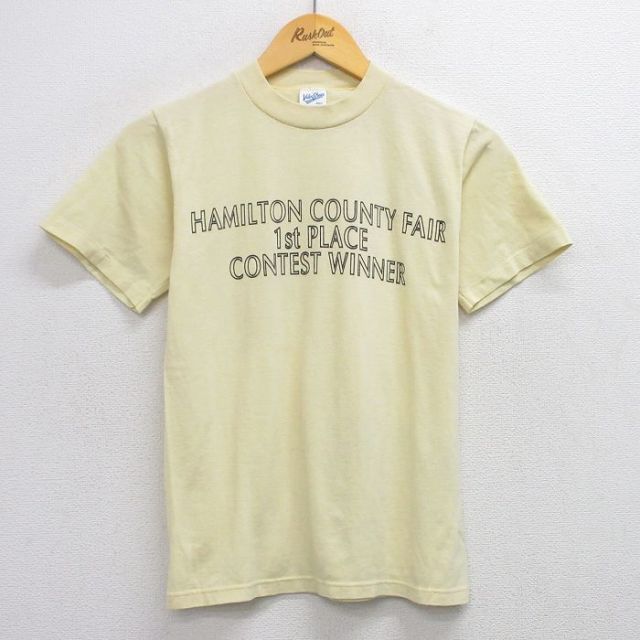 S★古着 半袖 ビンテージ Tシャツ メンズ 90年代 90s HAMILTON クルーネック USA製 薄黄 イエロー 25aug08 中古