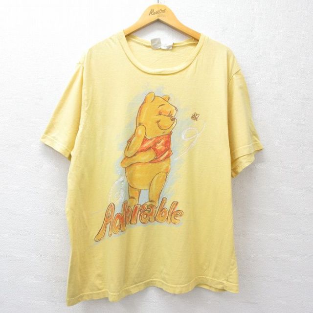 ディズニー 00s 半袖Tシャツ くまのプーさんラメ イエロー XL | 古着