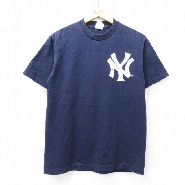 M★古着 マジェスティック 半袖 ビンテージ Tシャツ メンズ 90年代 90s MLB ニューヨークヤンキース コットン クルーネック メジャーリーグ ベースボール 野球 25aug08 中古