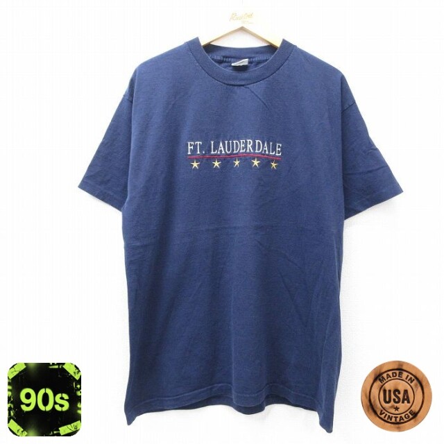 90s 半袖Tシャツ FT LAUDERDALE刺繍 ネイビー XL | 古着