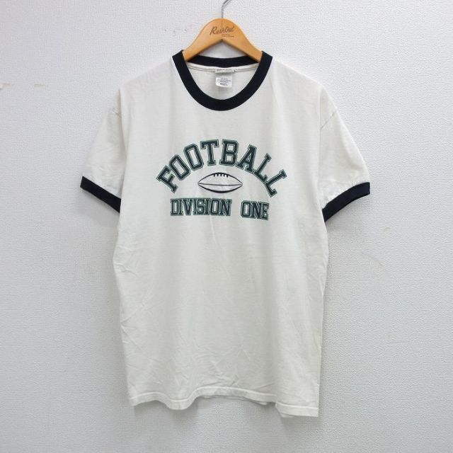 L★古着 半袖 ビンテージ Tシャツ メンズ 00年代 00s フットボール コットン クルーネック 白他 ホワイト リンガー 25aug09 中古