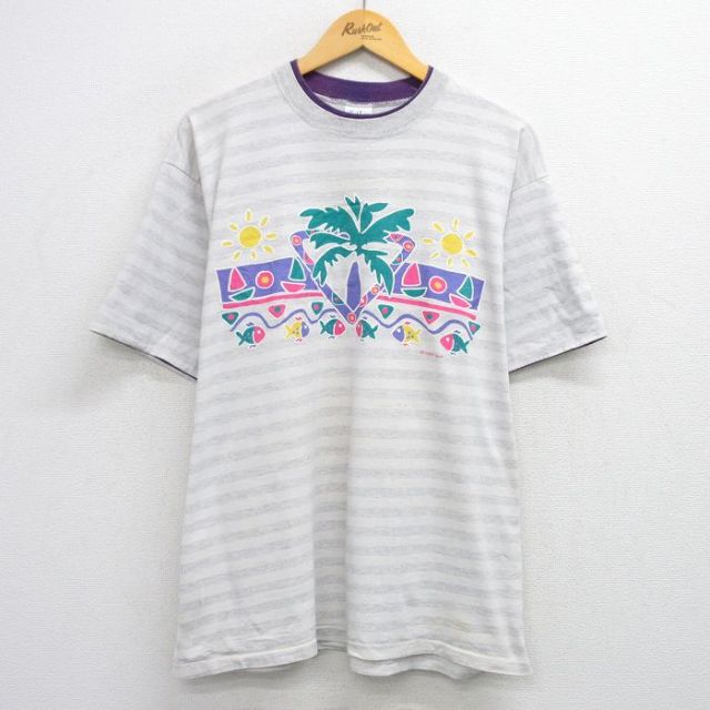 90s 半袖Tシャツ ヤシの木 グレー XL | 古着