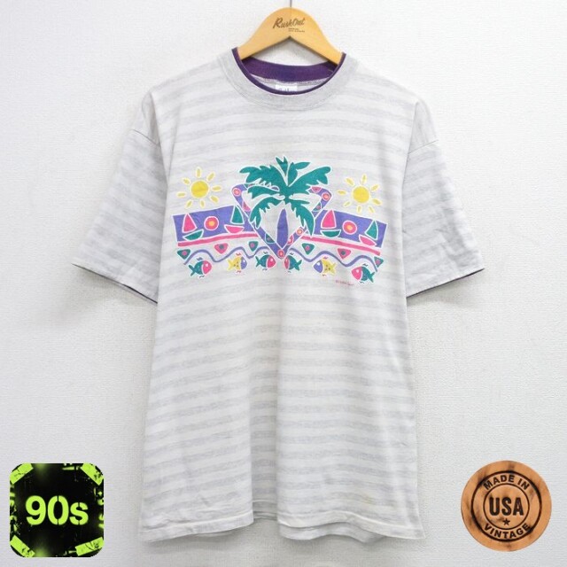 90s 半袖Tシャツ ヤシの木 グレー XL | 古着