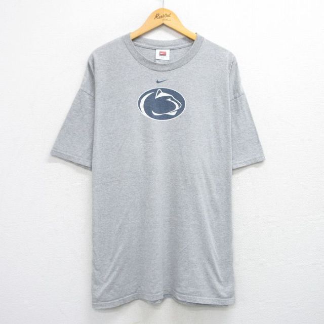XL★古着 ナイキ NIKE 半袖 ビンテージ Tシャツ メンズ 00年代 00s ニタニーライオンズ 大きいサイズ ロング丈 クルーネック グレー 霜降り 25aug12 中古