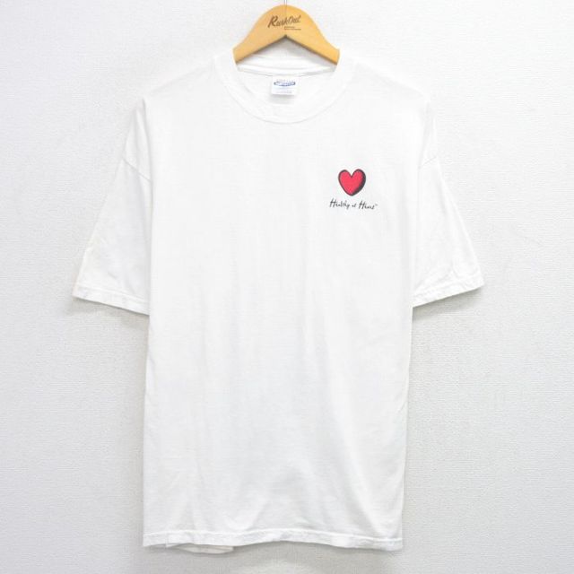 XL★古着 ヘインズ Hanes 半袖 ビンテージ Tシャツ メンズ 00年代 00s ハート 大きいサイズ コットン クルーネック 白 ホワイト 25aug12 中古