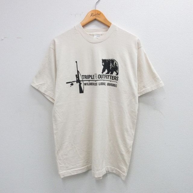 フルーツオブザルーム 90s 半袖Tシャツ クマ 生成り ベージュ L | 古着